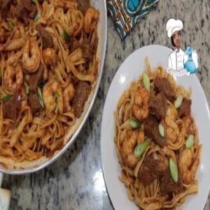 Jollof beef and shrimp Tagliatelle Pasta