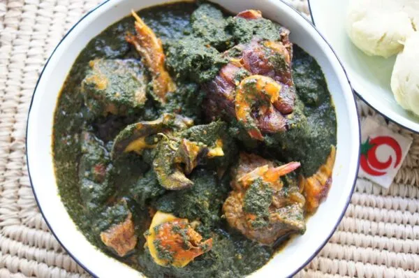 Nigerian black soup with scent leaf