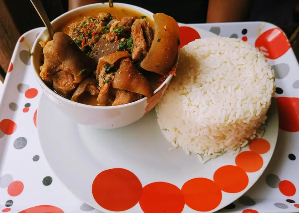 Goat meat pepper soup and rice